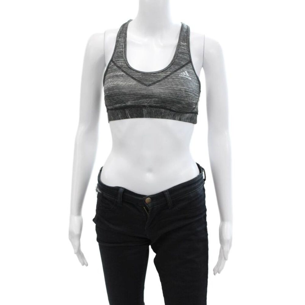Adidas Womens Stretch Abstract Print Scoop Neck Activewear Bra Gray Size S